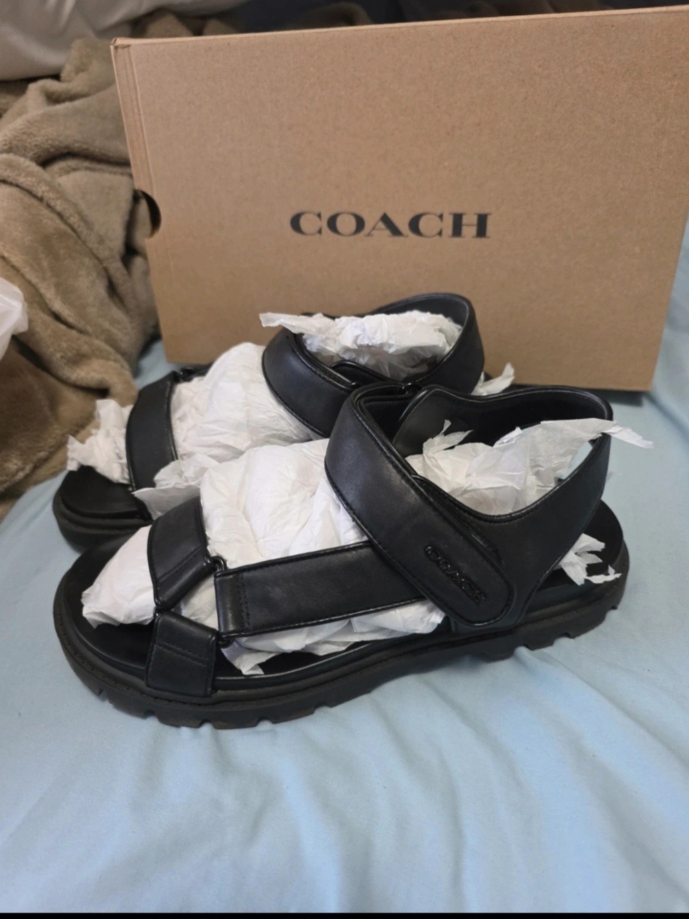 Coach Black Leather Kids Sport Sandals with Adjustable Straps